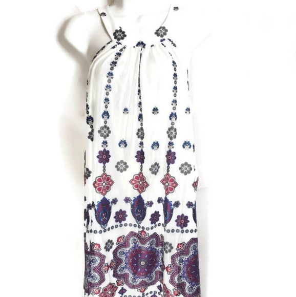 SALE! Boho white Sleeveless halter dress bold print Med - Picture 2 of 9
